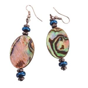 Handmade Abalone Paua Shell Wire Wrapped Dangle Earrings Boho
